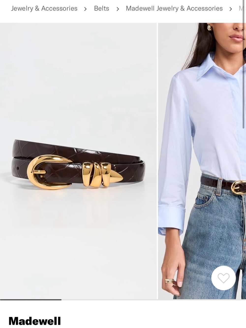 Madewell Dark Brown triple keeper croco Leather Belt with Gold Buckle